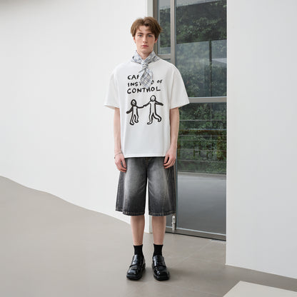 Lilbetter vintage yuvilgan eski dumaloq bo'sh kestirib amerika jinsi teksturasi eskirgan dekonstruksiyasiz split baland ko'cha beshta oddiy erkaklar uchun qora shortilar