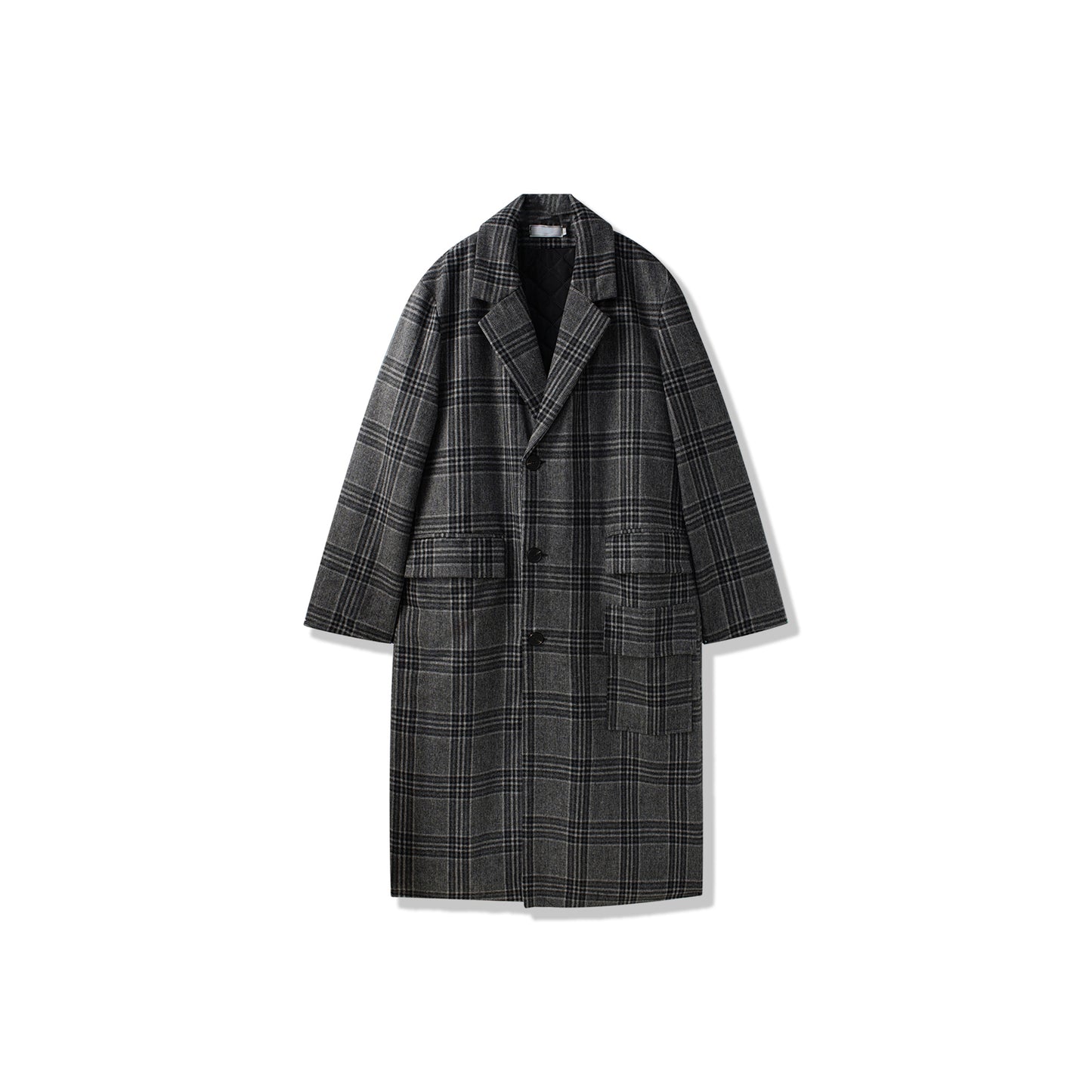 Yumshoq astarli o'rta uzunlikdagi tvid qalin tizzali koreyscha bo'shashgan britan uslubidagi pastki palto bir xil ko'krakli erkaklar va ayollar