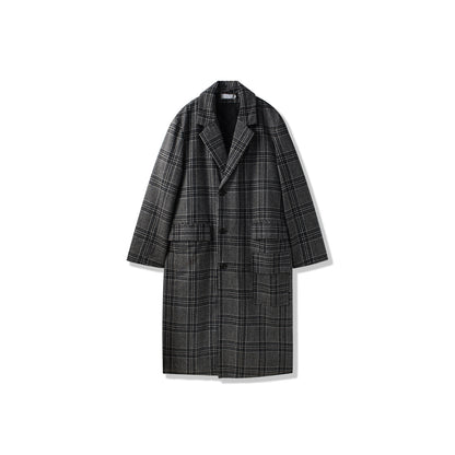 Yumshoq astarli o'rta uzunlikdagi tvid qalin tizzali koreyscha bo'shashgan britan uslubidagi pastki palto bir xil ko'krakli erkaklar va ayollar