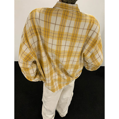 Hvga vintage plaid miu bo'limi yuqori intellektual ma'noda dangasa bo'shashmasdan uzun yengli plaid hit rangli dizayn ma'nosi shaxsiyat ijodiy moda aseksual katta ma'noda vintage oddiy qulay lapel ko'ylak erkaklar va ayollar teng