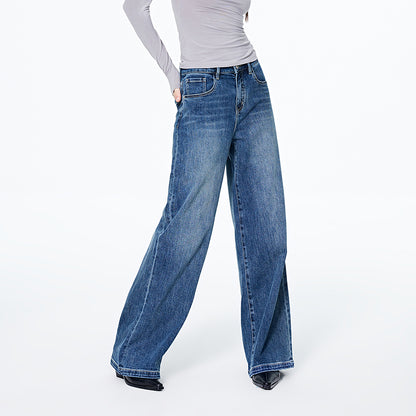 Navigare italyancha kichkina yelkanli qayiq modasi retro yupqa cho'ntak kashtasi paxta tuyg'usi yuvilgan keng oyoqli jinsi ayollar jinsi ko'k