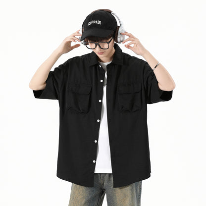 Igoi Amerika yuqori ko'chada qulay moda ish kiyimi nozik kesilgan tasodifiy ko'p qirrali tekis rangli oddiy bo'sh lapel qisqa yengli ko'ylaklar erkaklar va ayollar bir xil