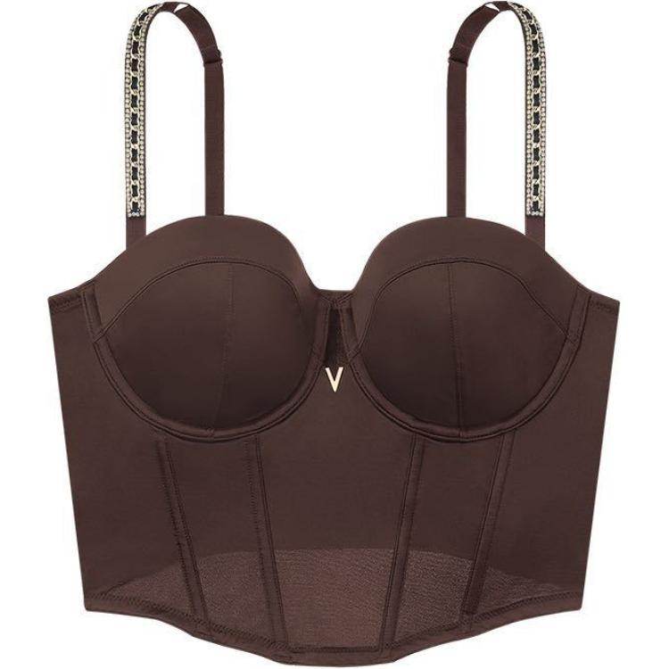 Victoria's secret victoria's secret colour block comfort rhinestone straps shapewear women's coffee brown - Boxette Shop