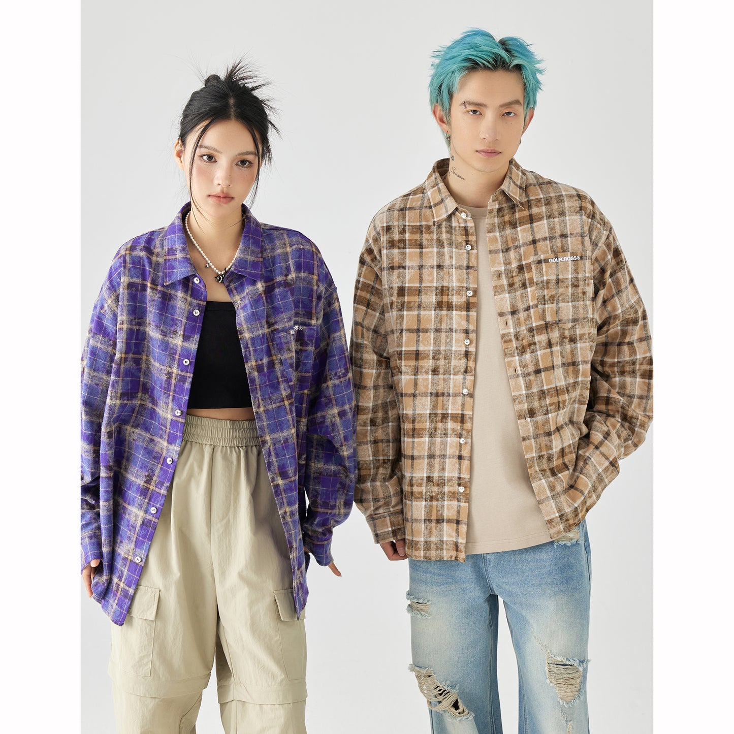 Golfkross Amerika retro to'qnashuvi tasodifiy yubka uzun yengli ko'ylak ko'ylagi juftlik modellari