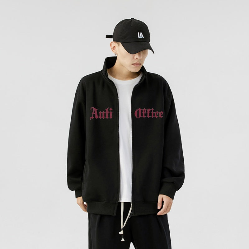 Anti-ofis kolleji uslubidagi Amerika logotipi harflari bosilgan yoqa uzun yengli kardigan ko'ylagi ko'p qirrali bo'sh sport yugurish to'rli shimlar kozok ikki qismli kozok to'plami erkaklar va ayollar bir xil modellar