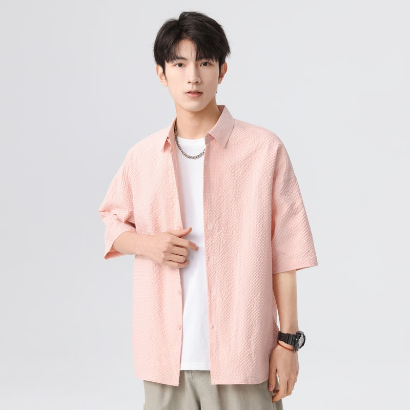 Igoi Amerika tekis rangli oddiy asosiy modellar bo'shashgan yagona ko'krakli teksturali yelkada erkin his qiluvchi oddiy yuzta tekis kalta yengli ko'ylaklar bir xil modeldagi erkaklar va ayollar