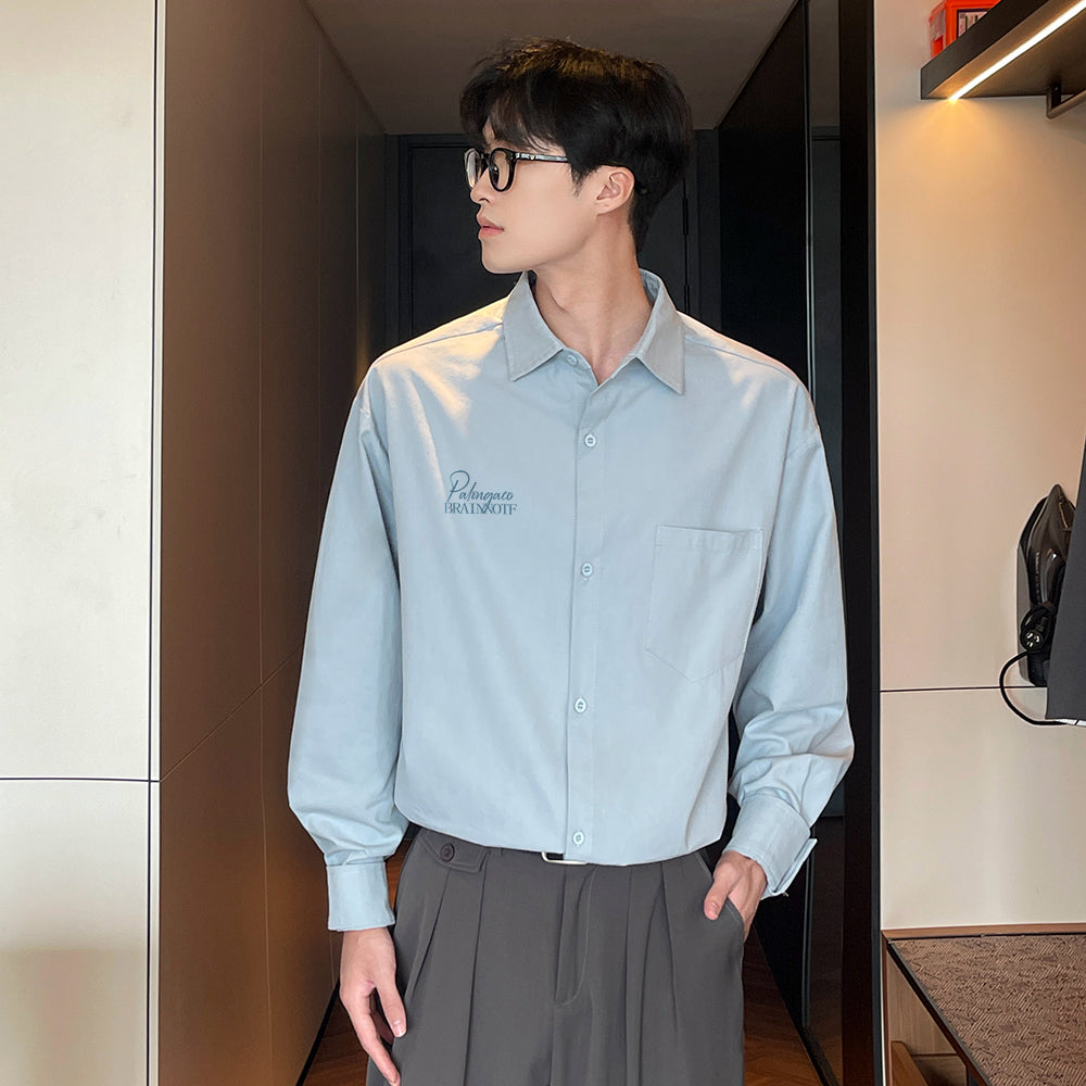 Pal ongaco pal ongaco Amerika retro yuqori ko'cha oddiy harflar logotipi bosma bir rangli trend bo'sh universal dangasa tuyg'u qulay paxta uzun yengli ko'ylak erkaklar va ayollar modellari bilan