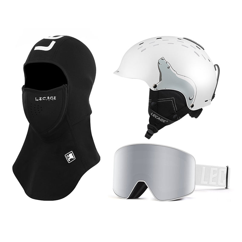 Lecage lecage ветрозащитный анти-туман магнитный снег очки теплая маска сочетание abs безопасности аварии лыжный шлем