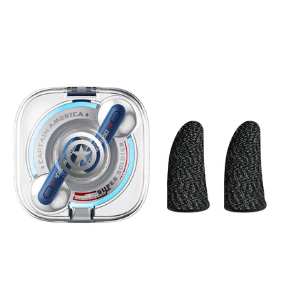 Disney QS28 Kapitan Amerika Iron Man 100-yillik modeli Haqiqiy avtorizatsiyalangan shaffof oʻyin sport shovqinlarini bekor qiluvchi Apple Android universal quloqqa simsiz Bluetooth eshitish vositasi