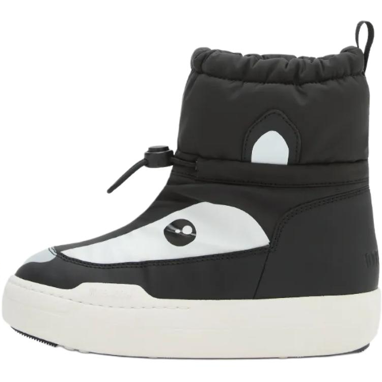 Moon boot park strap panda face round toe drawstring high top kids snow boots black