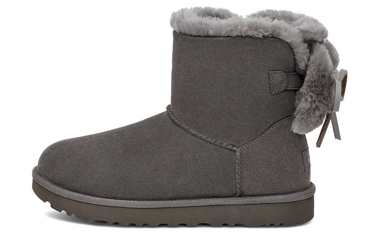 Ugg classic double bow mini замшевые теплые износостойкие нескользящие сапоги с двойным бантом, подбитые короткой трубкой, женские угольно-серые