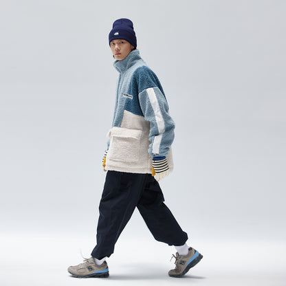 Golfkross ish kiyimi cho'ntaklari bir-biriga bog'langan to'qnashuv rangli qo'zichoq juni harflari yorlig'i qalinlashgan yoqa bo'sh paxta ko'ylagi bir xil narsali erkaklar va ayollar