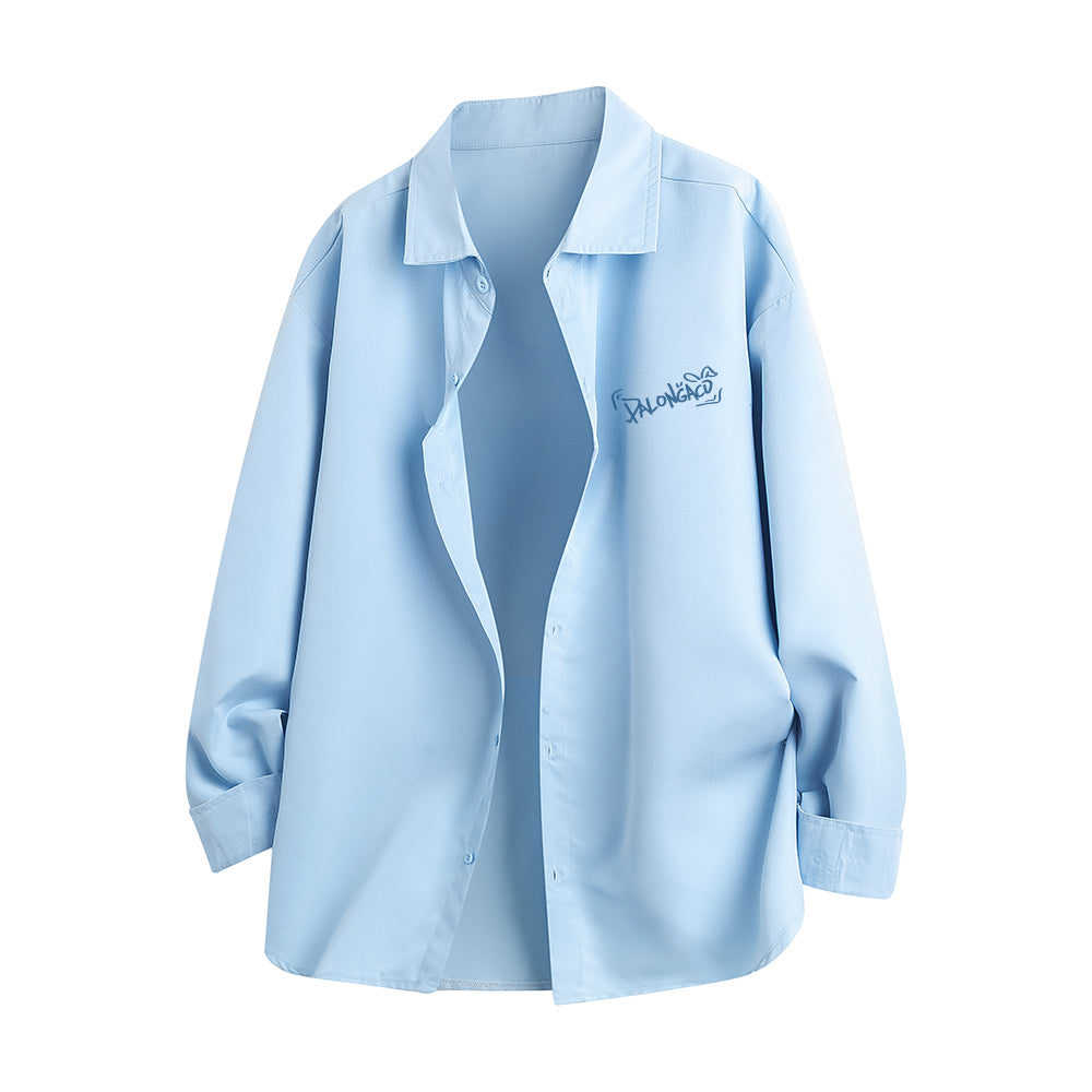 Pal ongaco pal ongaco Amerika yuqori ko'cha asosiy modellari oddiy sof paxta tanasi harflari brend logotipi bosma erkin tasodifiy universal koreys tekis rangli lapel uzun yengli ko'ylaklar bir xil modellar bilan erkaklar va ayollar