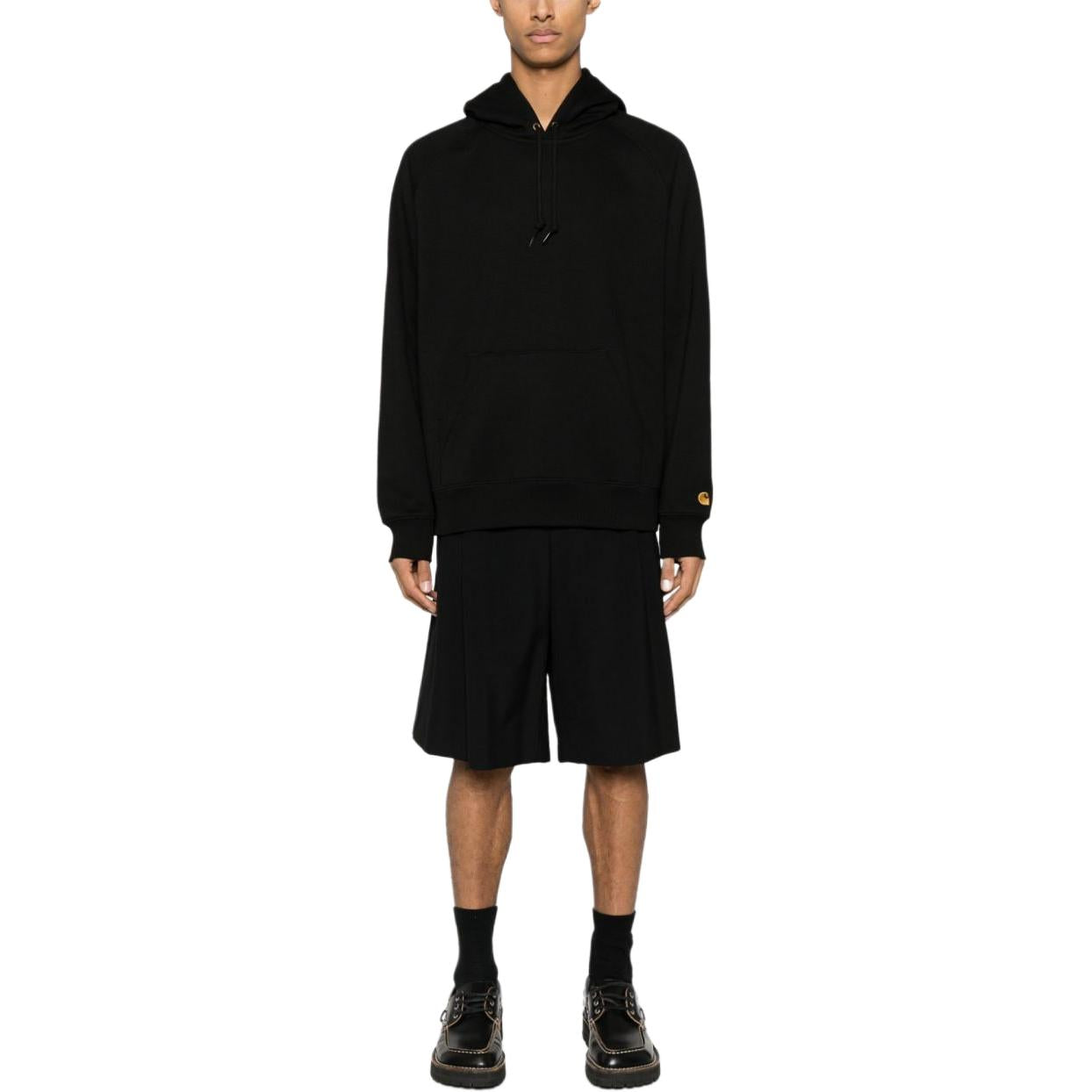 Carhartt o'chirilgan tekis rangli kaltakesak, kaputli, uzun yengli erkaklar uchun qora kozok