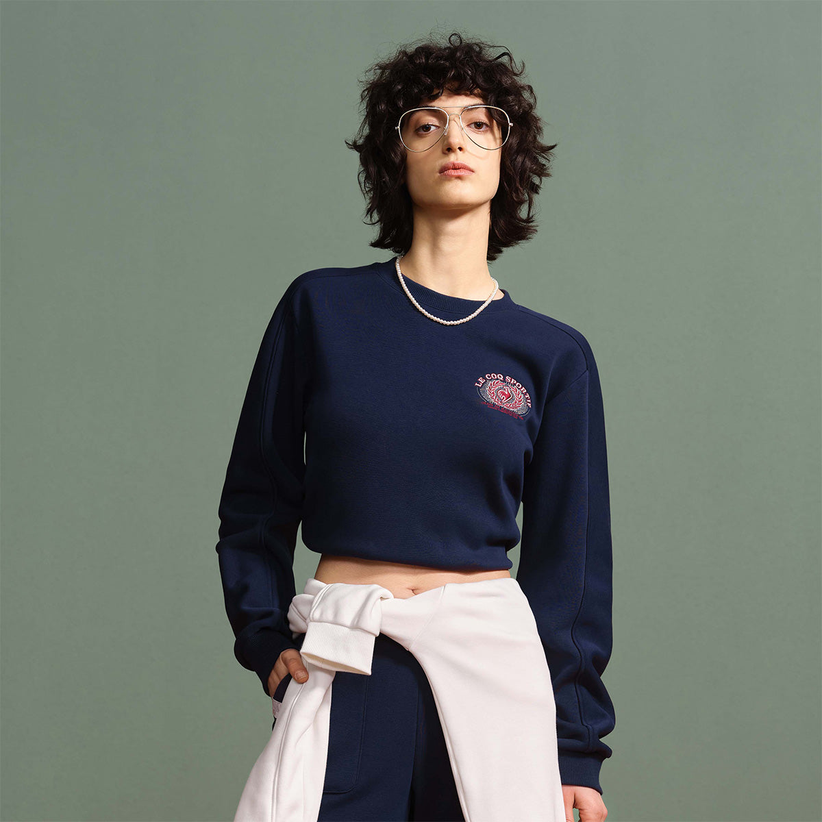 Le coq le coq sportif ayollar tennis kolleksiyasi vintage sport ekipaji bo'yinli kozok ayollar