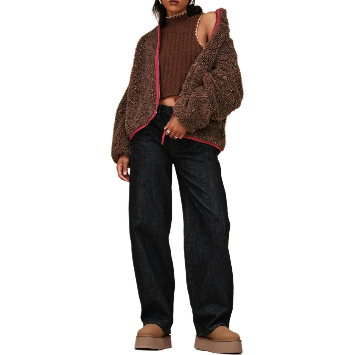 Ugg fw25 однотонный воротник-стойка на молнии, флисовая куртка женская