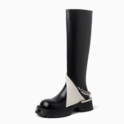 Balletcat воловья кожа цвет блокировки мода casual дизайн толстая подошва высокие сапоги 5 см женские