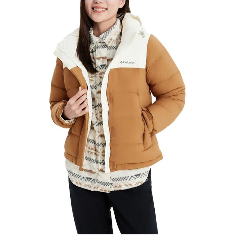 Columbia columbia urban outdoor collection colour block patchwork outdoor 700 puff warm hood breaded down jacket women's brown