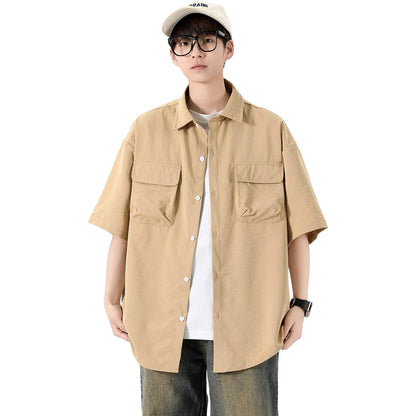 Igoi Amerika yuqori ko'chada qulay moda ish kiyimi nozik kesilgan tasodifiy ko'p qirrali tekis rangli oddiy bo'sh lapel qisqa yengli ko'ylaklar erkaklar va ayollar bir xil