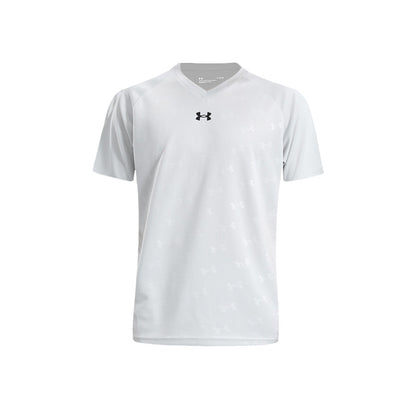 Under armour спортивный бег свободный дышащий быстро сухой полный печать v-образным вырезом плечо вставка короткий рукав футболка мужчины и женщины с моделями светло-серый