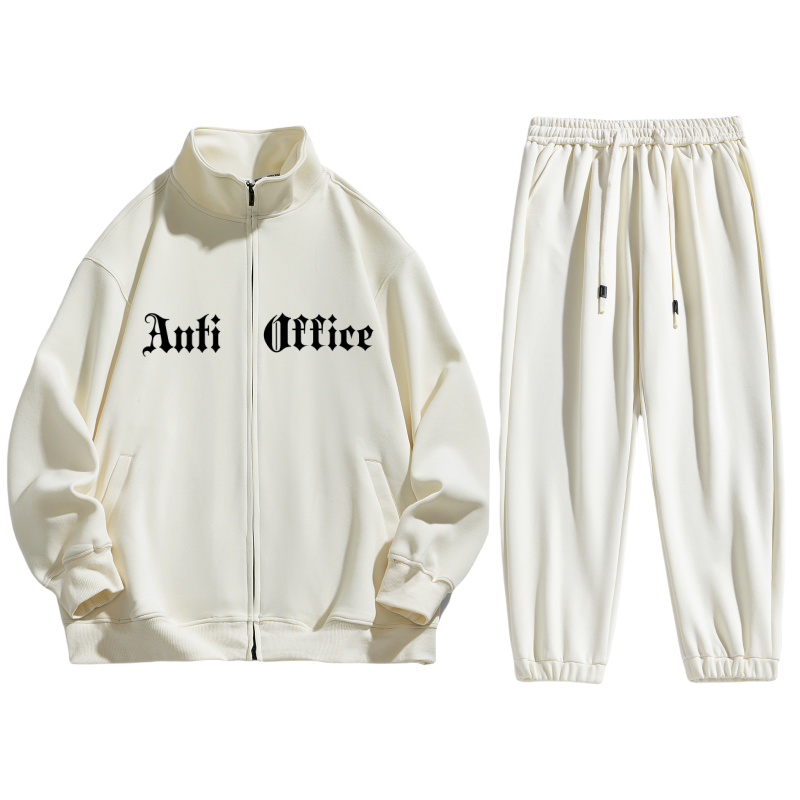Anti-ofis kolleji uslubidagi Amerika logotipi harflari bosilgan yoqa uzun yengli kardigan ko'ylagi ko'p qirrali bo'sh sport yugurish to'rli shimlar kozok ikki qismli kozok to'plami erkaklar va ayollar bir xil modellar