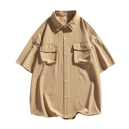 Igoi Amerika yuqori ko'chada qulay moda ish kiyimi nozik kesilgan tasodifiy ko'p qirrali tekis rangli oddiy bo'sh lapel qisqa yengli ko'ylaklar erkaklar va ayollar bir xil