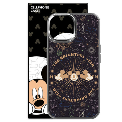 Disney ABS+PC materiali ijodiy to'lqini Mikki bosmaxona uchun yuqori sifatli metall bo'yoq oynasi qo'riqchisi olma/olma 16promax/plus/iphone15/14/13pro multfilm animatsiyasi uchun muzli shisha telefon qutisi