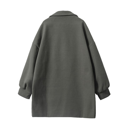 Eyeunderstand Amerikaning yuqori ma'noli retro bo'sh kostyum yoqasi, bir xil modelli erkaklar va ayollar uchun chiroyli ko'p qirrali o'rta uzunlikdagi tvid palto