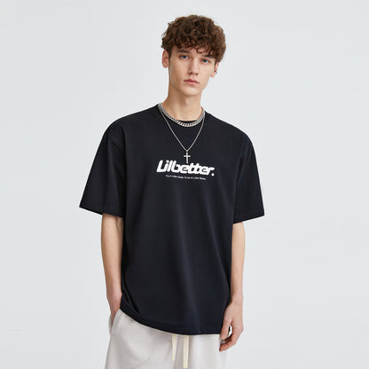 Lilbetter harfi logotipi bosma paxta amerikalik kundalik toza kiyimli dumaloq bo'yinli yarim yengli bo'shashgan juftlik qisqa yengli futbolka modelli erkaklar va ayollar