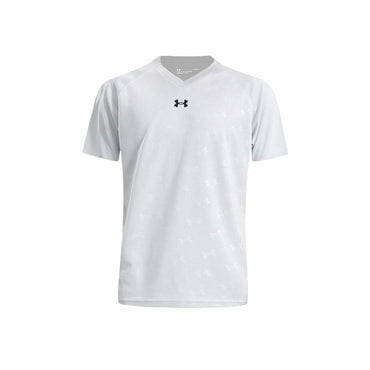 Under armour спортивный бег свободный дышащий быстро сухой полный печать v-образным вырезом плечо вставка короткий рукав футболка мужчины и женщины с моделями светло-серый