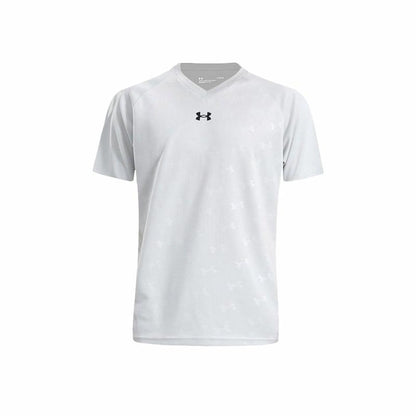 Under armour спортивный бег свободный дышащий быстро сухой полный печать v-образным вырезом плечо вставка короткий рукав футболка мужчины и женщины с моделями светло-серый
