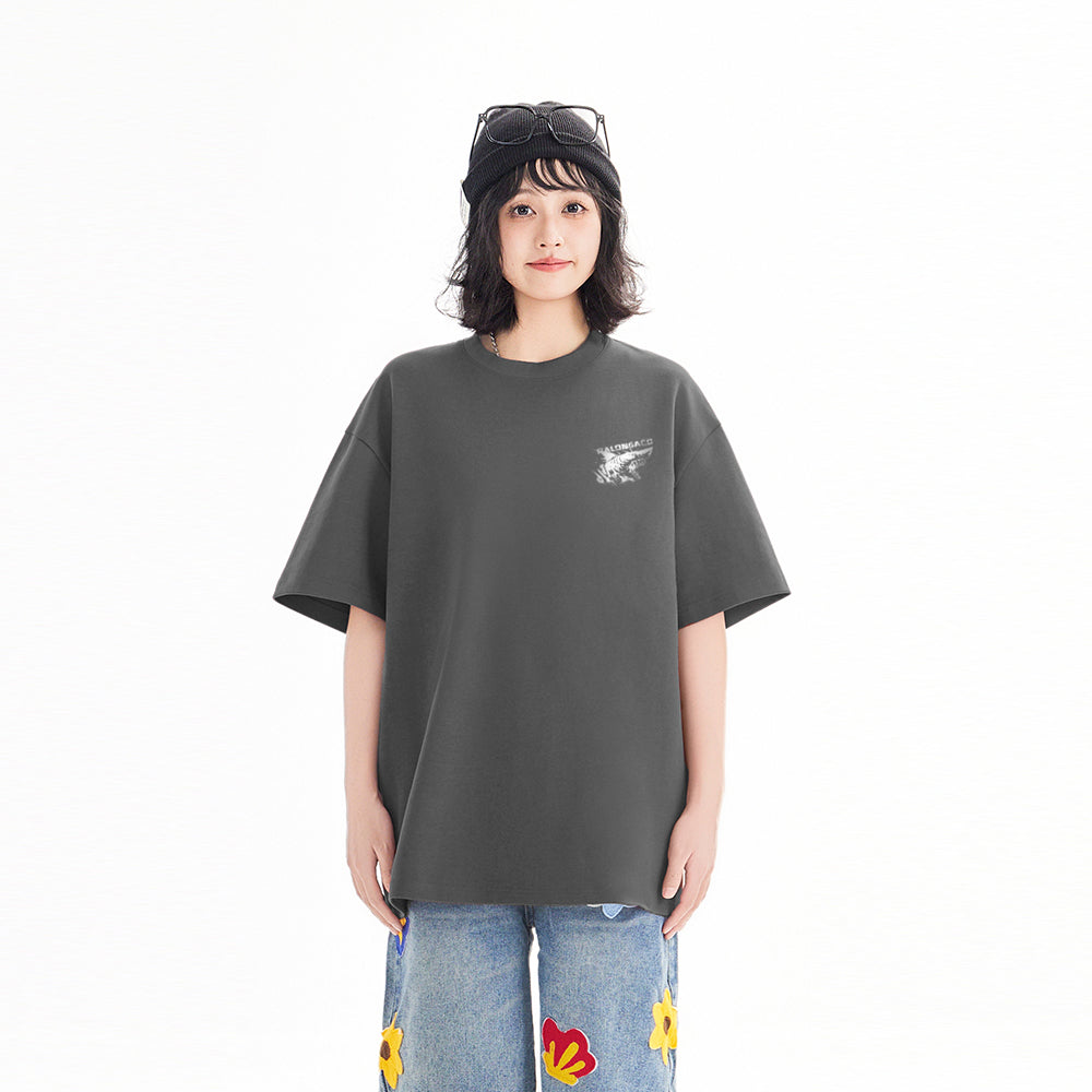 Pal ongaco amerikalik gangster chiroyli shark harflari bosma sayohat universal niche genderless tide bo'sh ekipaj bo'yinli qisqa yengli futbolka erkaklar va ayollar bir xil