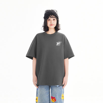 Pal ongaco amerikalik gangster chiroyli shark harflari bosma sayohat universal niche genderless tide bo'sh ekipaj bo'yinli qisqa yengli futbolka erkaklar va ayollar bir xil