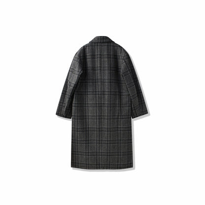 Yumshoq astarli o'rta uzunlikdagi tvid qalin tizzali koreyscha bo'shashgan britan uslubidagi pastki palto bir xil ko'krakli erkaklar va ayollar