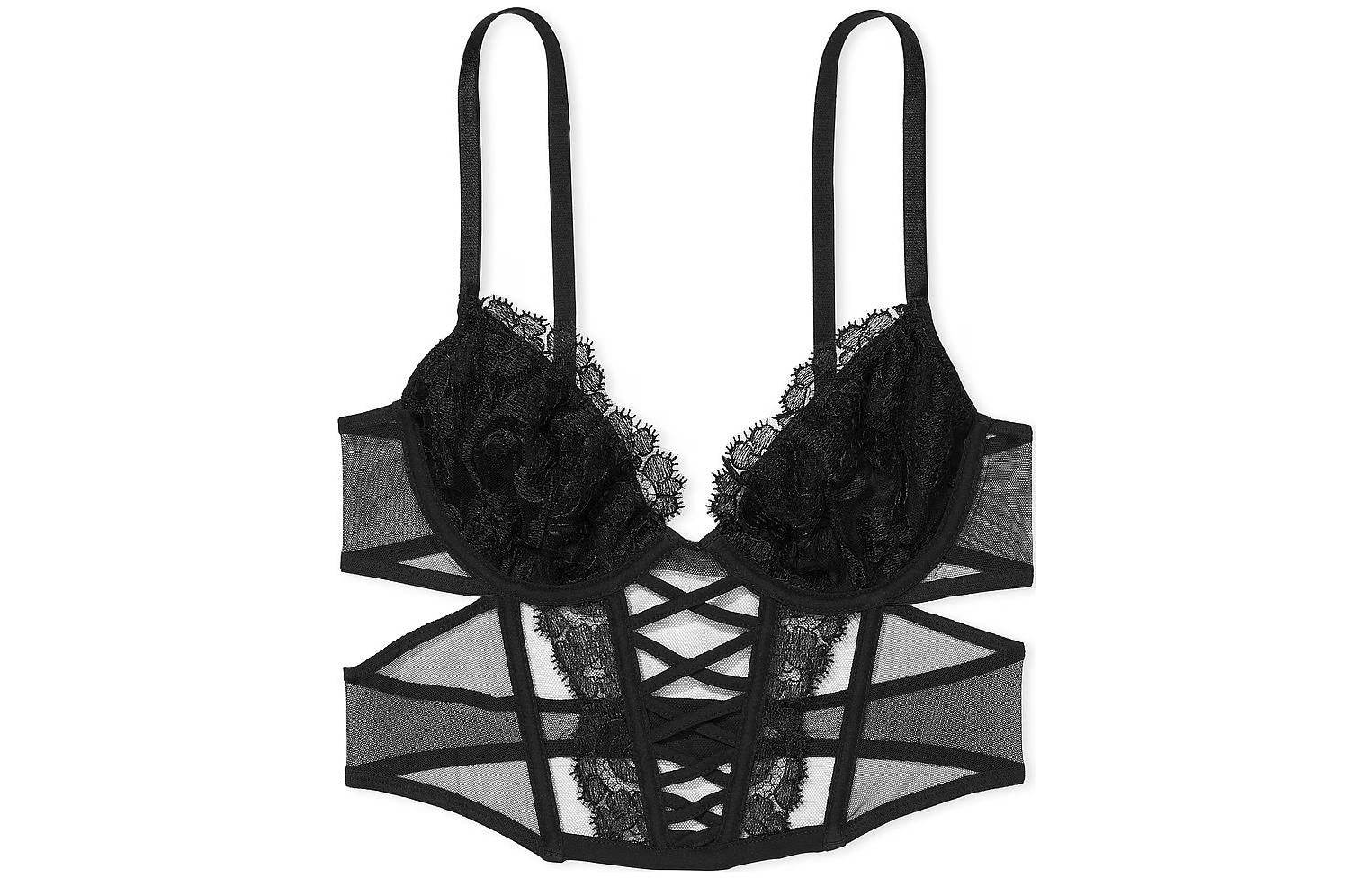 Victoria's secret victoria's secret pink/dreamangels boho floral embroiderylow-cut demi corsettop comfort floral embroidery bra women's black - Boxette Shop