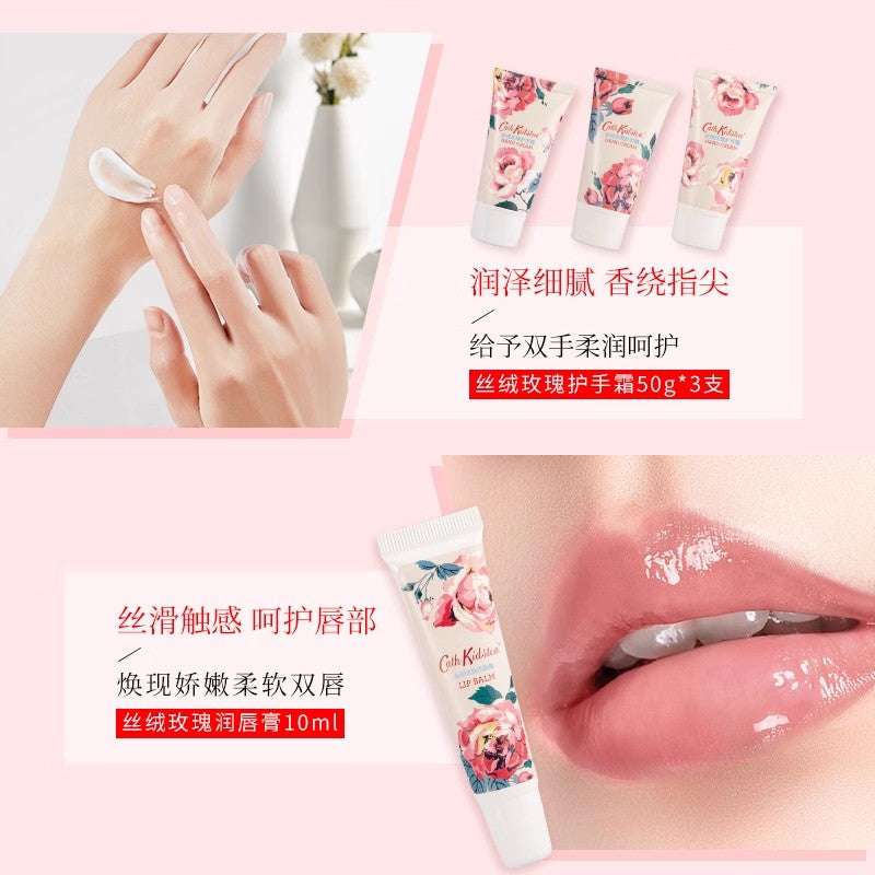 Cath kidston velvet rose gift set shower gel body milk hand cream lip balm set imported from uk practical set moisturising & aromatic effect 200ml+200ml+50g*3+10ml