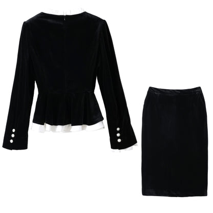 Bitta sayoz baxmal qora frantsuz engil hashamatli kichik parfyumeriya zali gaz kostyumi ayollar qora