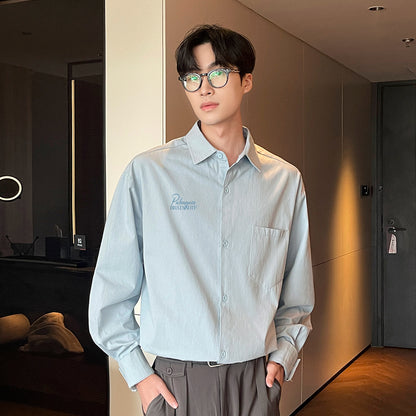 Pal ongaco pal ongaco Amerika retro yuqori ko'cha oddiy harflar logotipi bosma bir rangli trend bo'sh universal dangasa tuyg'u qulay paxta uzun yengli ko'ylak erkaklar va ayollar modellari bilan