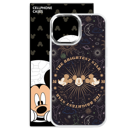 Disney ABS+PC materiali ijodiy to'lqini Mikki bosmaxona uchun yuqori sifatli metall bo'yoq oynasi qo'riqchisi olma/olma 16promax/plus/iphone15/14/13pro multfilm animatsiyasi uchun muzli shisha telefon qutisi