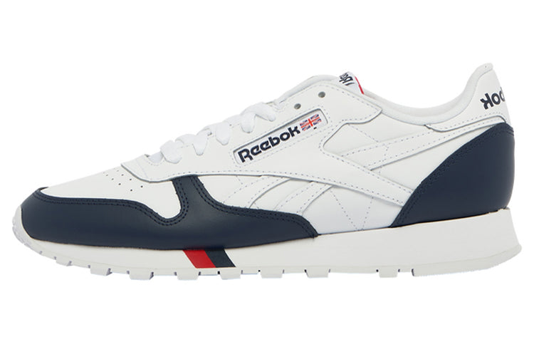 Reebok classic leather low top running shoes men's blue white