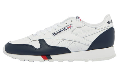Reebok classic leather low top running shoes men's blue white