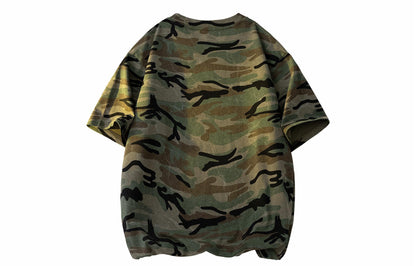 Paddy Julia Amerika hip-hop retro qovurilgan ko'cha gangster chiroyli kamuflyaj harbiy ekipaj bo'yinli pullover High Street ins paxta ko'p qirrali kollej uslubi tasodifiy qisqa yengli futbolka erkaklar va ayollar bir xil narsa