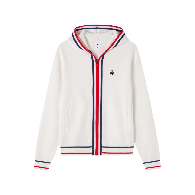 Le coq sportif tricolor brendi logotipi kaputli trikotaj uzun yengli ayollar sviteri