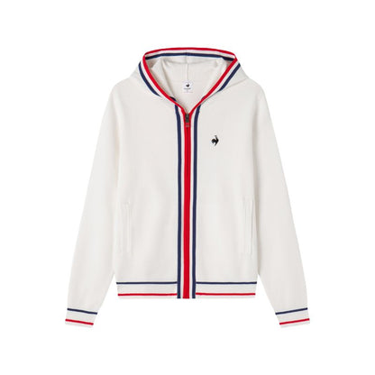 Le coq sportif tricolor brendi logotipi kaputli trikotaj uzun yengli ayollar sviteri