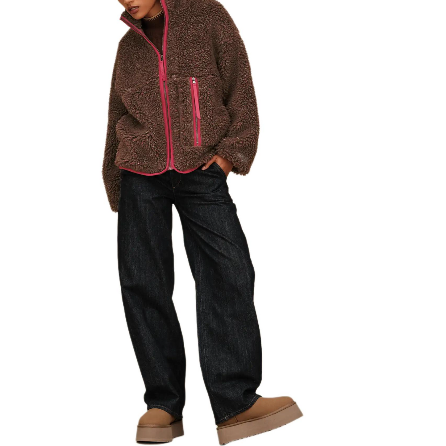 Ugg fw25 однотонный воротник-стойка на молнии, флисовая куртка женская