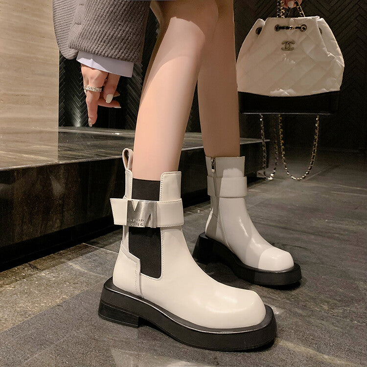 Balletcat cow leather personalised trend metal buckle fashion short boots 6cm women's