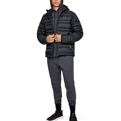 Under armour andromeda теплый водонепроницаемый тренировки сплошной цвет спортивный капюшон пуховик зимний мужской черный