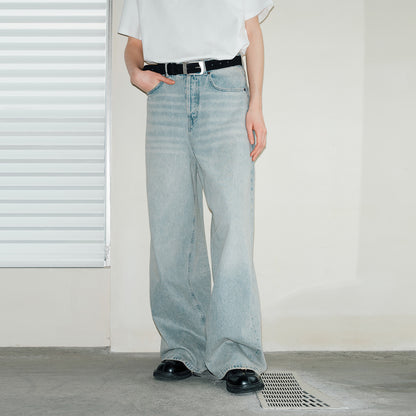 Lilbetter vintage eski osmon ko'k yuvilgan, keng oyoqli erkin yirtilgan jinsi shimlar ochiq ko'k