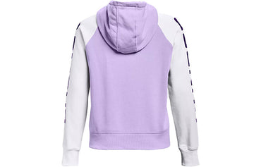 Under armour andromeda logo pattern colour block loose fleece hooded sweatshirt women's purple