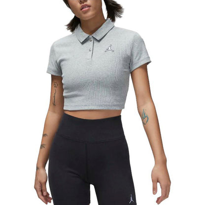 Jordan logotipi kalta qirrali yubkali kalta yengli ayollar futbolkasi och kulrang